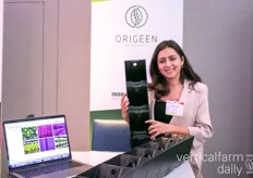 Jessica Gómez de la Rosa with Origeen, a vertical growing wall supplier. They are launching a consumer system soon. Recently they installed walls in a hotel in Tulum, Mexico.