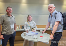 Michelle Watts with the University of Melbourne, speaking with the Welsh professors; William Stiles of Abersystwyth University, and John Doonan.