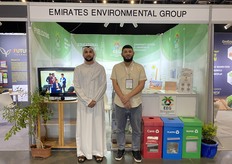Yousef Maki and Ahmad Assaf from Emirates Environmental Group, showcased their environmental initiatives, including education, recycling, and community engagement to promote sustainability across the UAE.