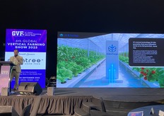 Giulio Caselli, of Wallfarm and EdenForge, presenting their AI-driven automation system that integrates climate control, nutrient management, and predictive analytics for greenhouse and vertical farm operations.