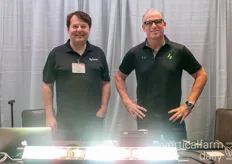 Ihor Lys and Jordan Miles with Agnetix showcasing the Agnetix Zenith top-lighting for greenhouses and indoor flat growing