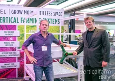 Kevin Biernacki and Jérôme Doucet with Montel showcasing their GreenRack which can be used for high-vine crops and cannabis