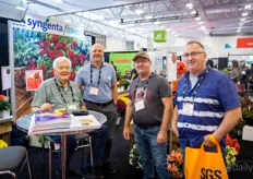 Tery Talsma with Syngenta Flowers welcomed various growers at their booth: Carmen Roblon with Linwell Gardens, Ken Otter and Murray Otter Otter Greenhouses